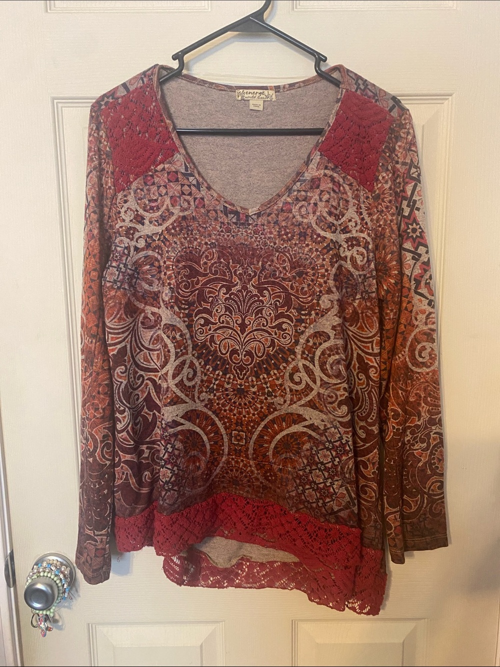 Energe world wear Women's Long Sleeve V-Neck Top in Rust and Brown